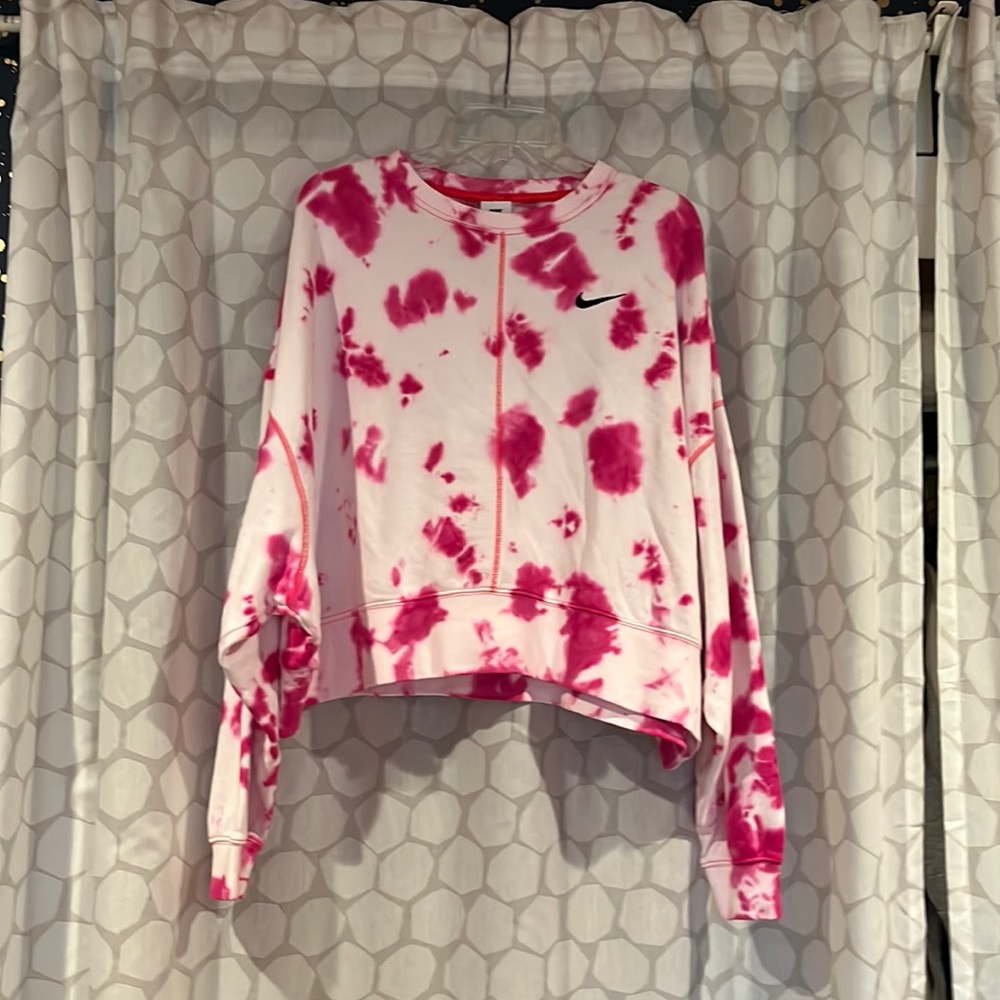 Nike Large Pink Tie-Dye Oversized Cropped Sweatshirt